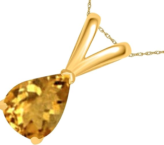 AoneJewelry Citrine Pendant Necklace for Women | 14k Yellow Gold 0.90 Carat 1 Stone Pear Shape Prong Setting 18" Silver Box Chain Necklace Wedding Jewelry Collection