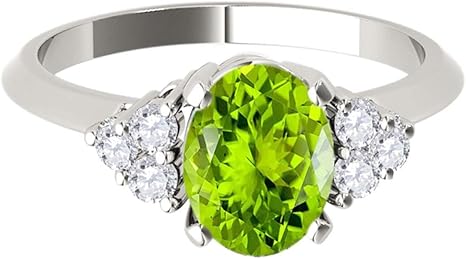 1.55 Carat 10K White Gold Peridot & White Diamond Gemstone/Seven Stone Ring, Best Valentinesday Gift