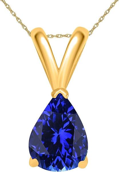 AoneJewelry Tanzanite Pendant Necklace for Women | 14k Yellow Gold 0.70 Carat 1 Stone Round Cut Prong Setting 18" Silver Box Chain Necklace Wedding Jewelry Collection