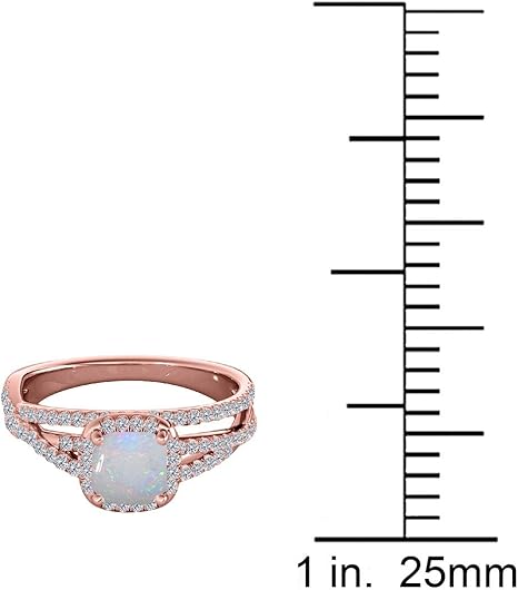 1.35 Carat Cushion Shape Opal & White Diamond Split Shank Ring In 14K Solid Rose Gold, Best Valentinesday Gift