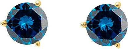 AoneJewelry0.20 CaratsW Round Blue Diamond Martini Stud Earrings for Women In 14K Yellow Gold Prong-Setting Gemstone Wedding Jewelry Collection