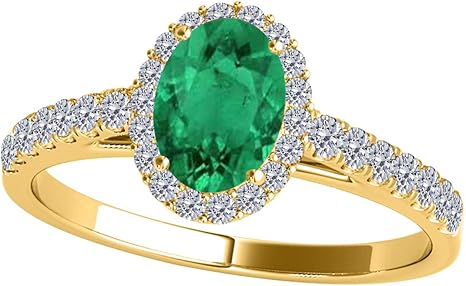 10k Solid Gold (Rose, White, Yellow) Gemstone Ring For Women With 0.65 Cttw Oval Shape Emerald And Natural Diamonds (I-J, I1-I2), Best Valentinesday Gift