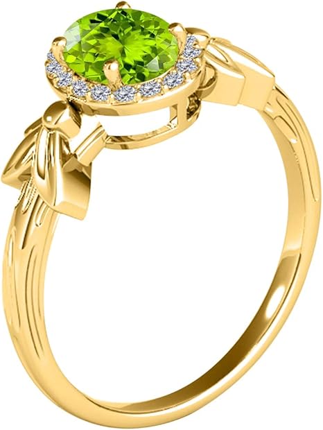 Oval Shape Peridot And Diamond Ring In 10K Solid Rose, White & Yellow Gold, Best Valentinesday Gift