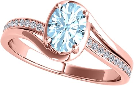 10K Aquamarine Diamond Ring 1.40 Carat In Solid Rose, White & Yellow Gold, Best Valentinesday Gift