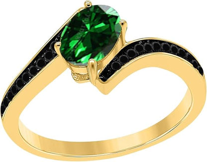 Aonejewelry Black Diamond And Created Emerald Ring In 14K Rose, White & Yellow Gold, Best Valentinesday Gift