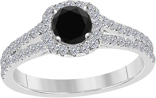 AoneJewelry Aone Jewelry 1.25 Carat Round Shape Black And White Diamond Halo Style Engagement Ring In 14k Rose, White, Yellow Gold (size 5-9), Best Valentinesday Gift