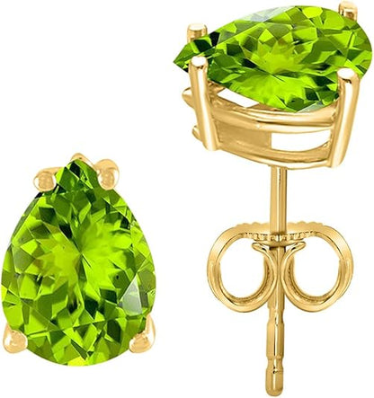 AoneJewelryPear Peridot Earrings for Women in 14k Yellow Gold (6x4 mm) Prong-Setting Gemstone Wedding Jewelry Collection