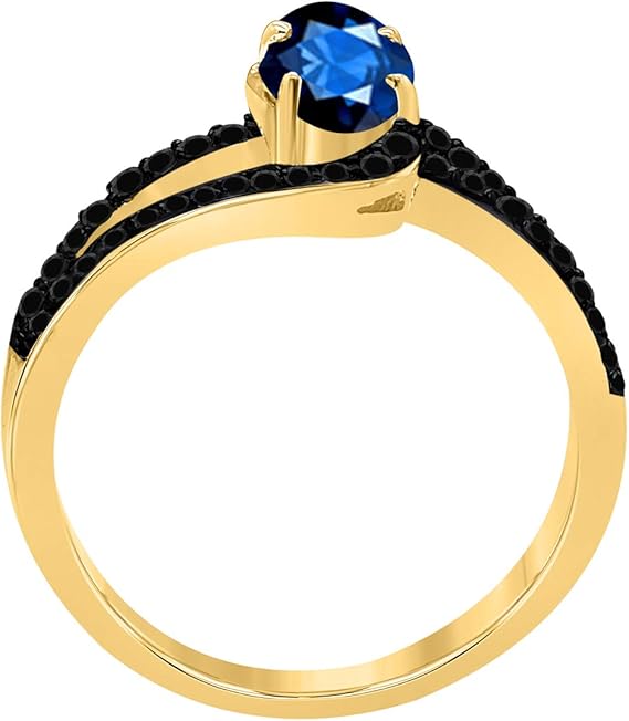 Aonejewelry 1.45 Ct. Created Sapphire Gemstone & Black Diamond Ring in 10k Rose, White & Yellow Gold, Best Valentinesday Gift