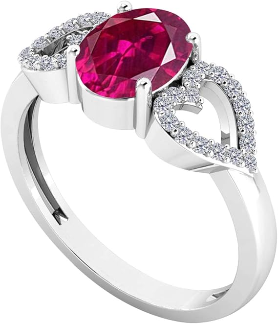 AoneJewelry 1.40 Carat Ruby & Heart Shape Diamond Gemstone Ring In 14K White Gold, Best Valentinesday Gift