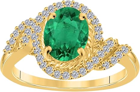 Aonejewelry 1.45 Ct. Halo Emerald And Diamond Ring In 10K Rose, White & Yellow Gold, Best Valentinesday Gift