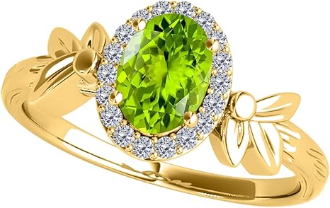 Oval Shape Peridot And Diamond Ring In 10K Solid Rose, White & Yellow Gold, Best Valentinesday Gift