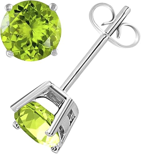 AoneJewelryRound Peridot Earrings for Women In 14k White Gold Prong-Setting Gemstone Wedding Jewelry Collection