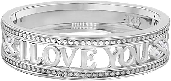 AoneJewelry 0.10 Carat Diamond I Love You Lightweight Wedding Band In 10K Solid White, Rose & Yellow Gold Sold, Best Valentinesday Gift