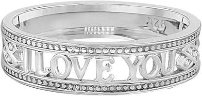 AoneJewelry 0.10 Carat Diamond I Love You Lightweight Wedding Band In 10K Solid White, Rose & Yellow Gold Sold, Best Valentinesday Gift