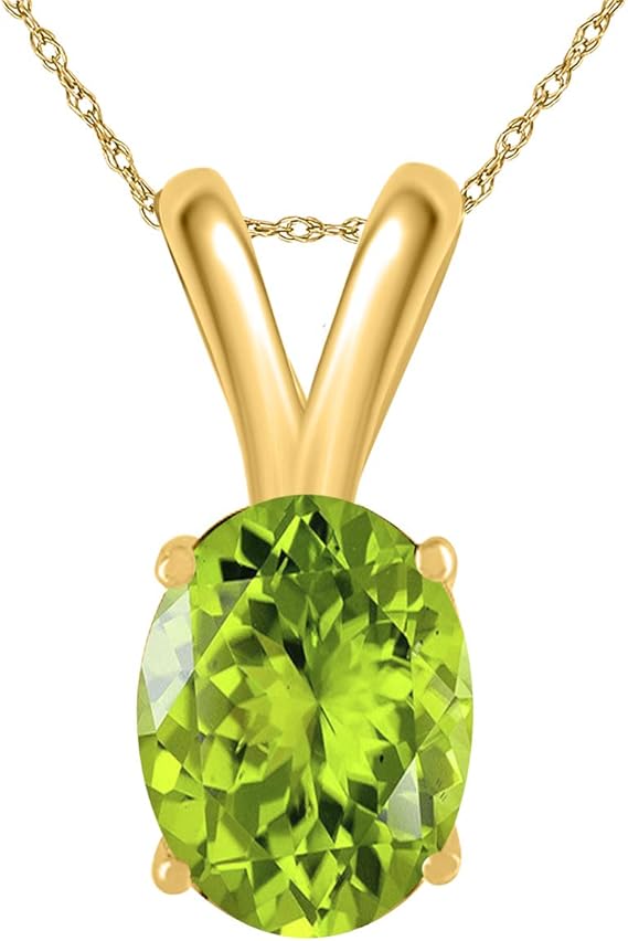 1.20Ct Oval Peridot Pendant in 14k Yellow Gold (8x6 mm), Best Valentinesday Gift