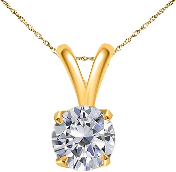 AoneJewelry 0.20 CT Round White Diamond Solitaire Pendant in 14K Yellow Gold, Best Valentinesday Gift