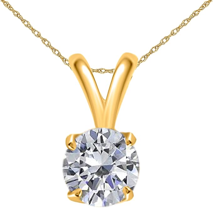 AoneJewelry 0.50 CT Round White Diamond Solitaire Pendant in 14K Yellow Gold, Best Valentinesday Gift