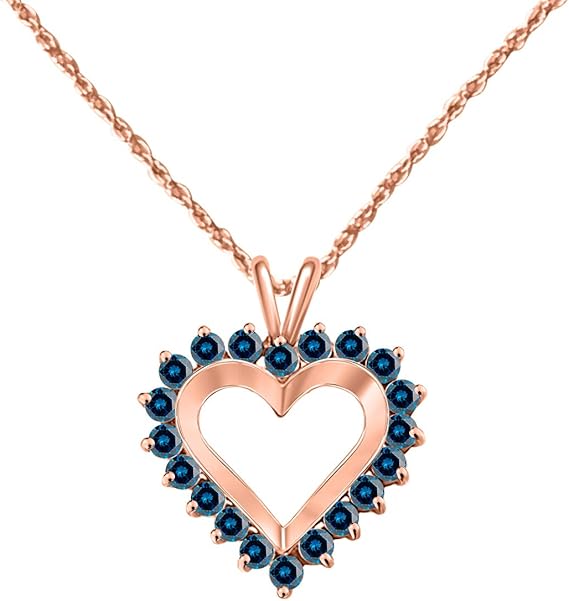 Heart-Shaped Blue Pendant 0.75 Carat Diamond in 10k Rose, White & Yellow Gold., Best Valentinesday Gift