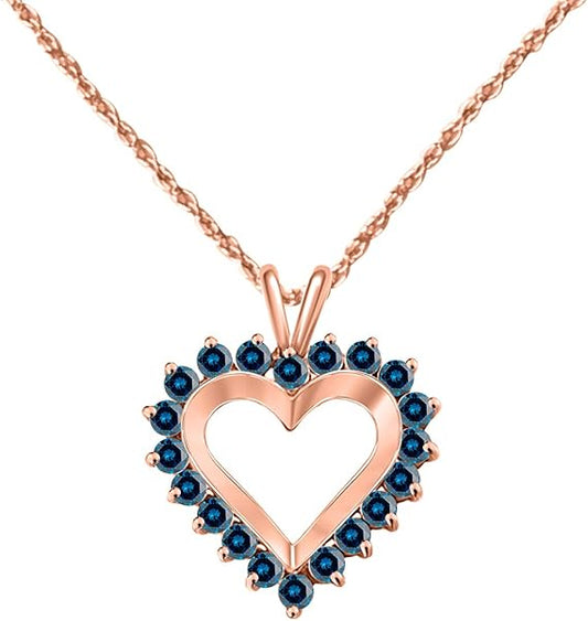 1 Carat Heart-Shaped Blue Diamond Pendant in 10k Rose, White & Yellow Gold, Best Valentinesday Gift