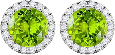 Gemstone Diamond Studs Earrings For Women 1.95 Carat 6MM Natural Round Peridot With Natural Round Diamond Studs Push Back Earrings For Ladies In 10K Solid Rose White Yellow Gold Best Jewelry Gift For Her By Aone Jewelry