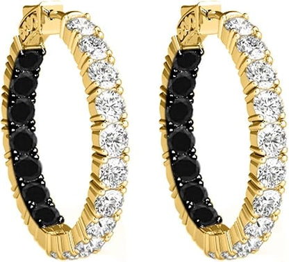 Diamond Hoop Earrings For Women 5.50 Carat Natural Black Diamond (Inside) With Lab Created White Diiamond(Out) Inside Out Hoops Earrings For Ladies In 14K Solid Rose White Yellow Gold Jewelry Gift for Her By Aone Jewelry