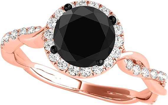 Aonejewelry 1.50 Carat Black Diamond Halo Engagement Ring In 10K Solid Rose, White & Yellow Gold, Best Valentinesday Gift