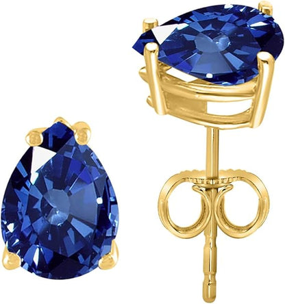 AoneJewelryPear Sapphire Earrings for Women in 14k Yellow Gold (6x4 mm) Prong-Setting Gemstone Wedding Jewelry Collection