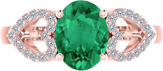 1.40 Carat Diamond & Oval Shape Emerald Gemstone Ring In 14K Solid Rose Gold, Best Valentinesday Gift