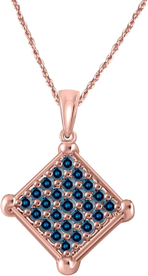 Beautiful Blue Diamond 1 Ct. Square Pendant Necklace in 10k Rose, White & Yellow Gold., Best Valentinesday Gift