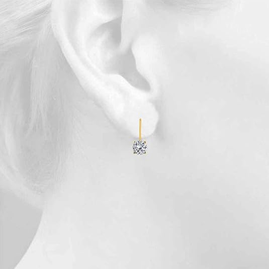 1.00 Carats Round White Diamond Leverback Earrings for Women in 14K White Rose Yellow Gold Prong-Setting