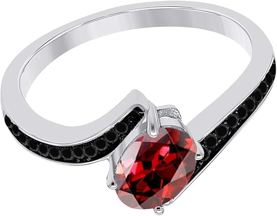 Aonejewelry 1.00 Carat Oval Shape Garnet And Black Diamond Ring In 14K White Rose & Yellow Gold, Best Valentinesday Gift