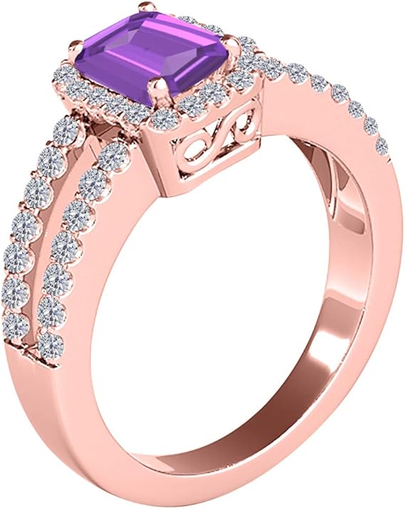 2 Cttw (I-J, I1-I2) Emerald Cut Emerald And Natural Diamond Ring For Women in 10K Rose Gold, Best Valentinesday Gift