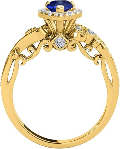 1.00 Carat 10K Diamond And Tanzanite Ring In Solid Yellow & White Gold, Best Valentinesday Gift