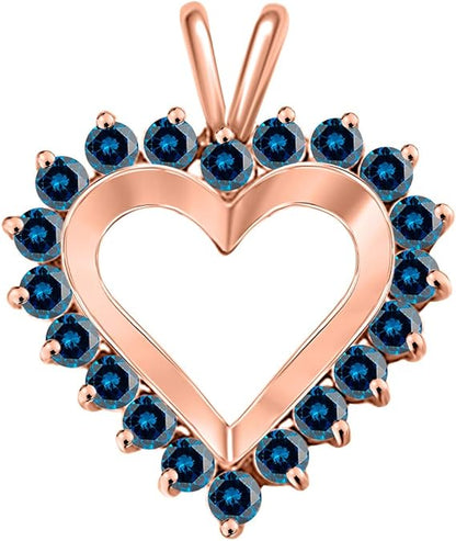 Heart-Shaped Blue Pendant 0.75 Carat Diamond in 10k Rose, White & Yellow Gold., Best Valentinesday Gift