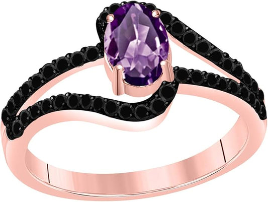 AoneJewelry 1.45 Ct. Amethyst Black Diamond Ring Crafted In 10k Rose, White & Yellow Gold, Best Valentinesday Gift