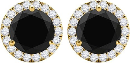 Black Diamond Studs Earrings For Women 2.75 Carat Natural Round Black Diamond With Natural Round White Diamond Studs Push Back Earrings For Ladies In 10K Solid Rose White Yellow Gold Best Jewelry Gift For Her By Aone Jewelry