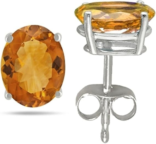 Oval Citrine Earrings in Sterling Silver (6x4 mm)