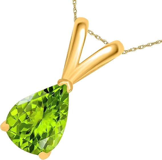 AoneJewelry Peridot Pendant Necklace for Women | 14k Yellow Gold 0.90 Carat 1 Stone Pear Shape Prong Setting 18" Silver Box Chain Necklace Wedding Jewelry Collection