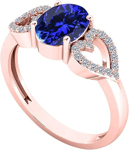 AoneJewelry 1.40 Carat Oval Shape Tanzanite & Diamond Gemstone Ring In 10K Rose Gold, Best Valentinesday Gift