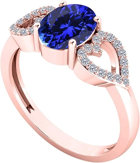 AoneJewelry 1.40 Carat Oval Shape Tanzanite & Diamond Gemstone Ring In 10K Rose Gold, Best Valentinesday Gift