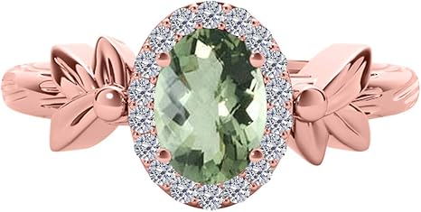 1.40 Carat Green Amethyst And Diamond Ring In 10K Solid Rose, White & Yellow Gold, Best Valentinesday Gift