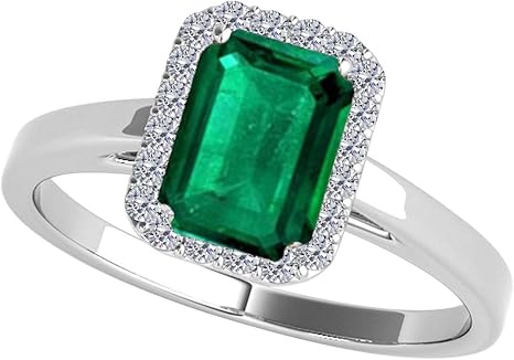 10K White Gold Cathederal Style Ring with 0.65 Carat (I-J, I1-I2) Emerald Cut Emerald And Diamonds, Best Valentinesday Gift