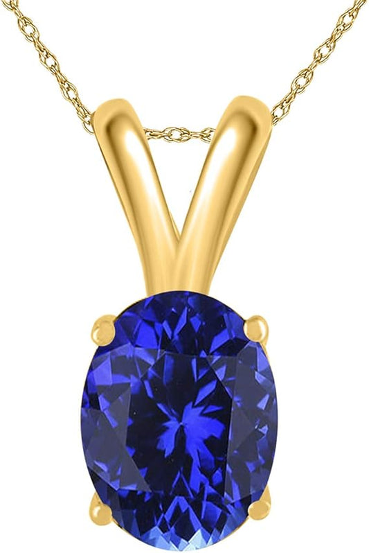 0.80Ct Oval Tanzanite Pendant in 14k Yellow Gold (7x5 mm), Best Valentinesday Gift