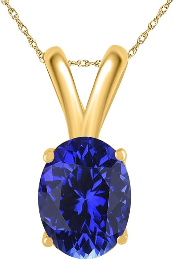 0.45Ct Oval Tanzanite Pendant in 14k Yellow Gold (6x4 mm), Best Valentinesday Gift