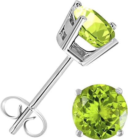 AoneJewelryRound Peridot Earrings for Women In 14k White Gold Prong-Setting Gemstone Wedding Jewelry Collection