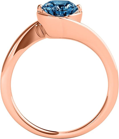 Diamond Engagement Ring For Women 1 Carat Round Cut Blue Diamond Prong Setting 1 Stone Engagement Aniversary Ring In 18K Solid Rose Gold By AoneJewelry Collection