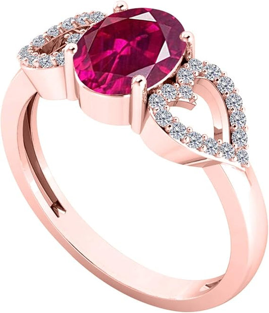 AoneJewelry 1.40 Carat Ruby & Heart Shape Diamond Gemstone Ring In 14K Rose Gold, Best Valentinesday Gift