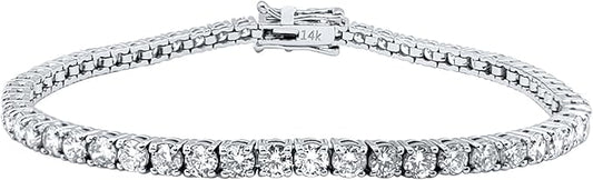 AGI Cerified 14K Solid White Gold 7" Linked Bracelet For Women With 6.77 Carat Natural Round White Diamond (F-G/ VS1)