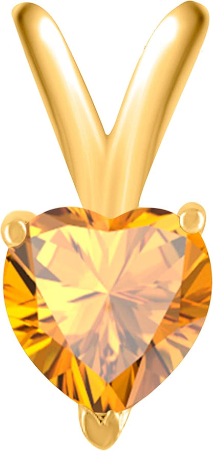 AoneJewelry Citrine Pendant Necklace for Women | 14k Yellow Gold 0.25 Carat 1 Stone Heart Shape Prong Setting 18" Silver Box Chain Necklace Wedding Jewelry Collection