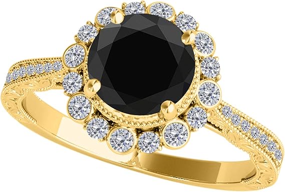 Aonejewelry 1.25 Carat Halo Black Diamond Flower Shape Engagement Ring In 10K Solid Rose, White & Yellow Gold, Best Valentinesday Gift